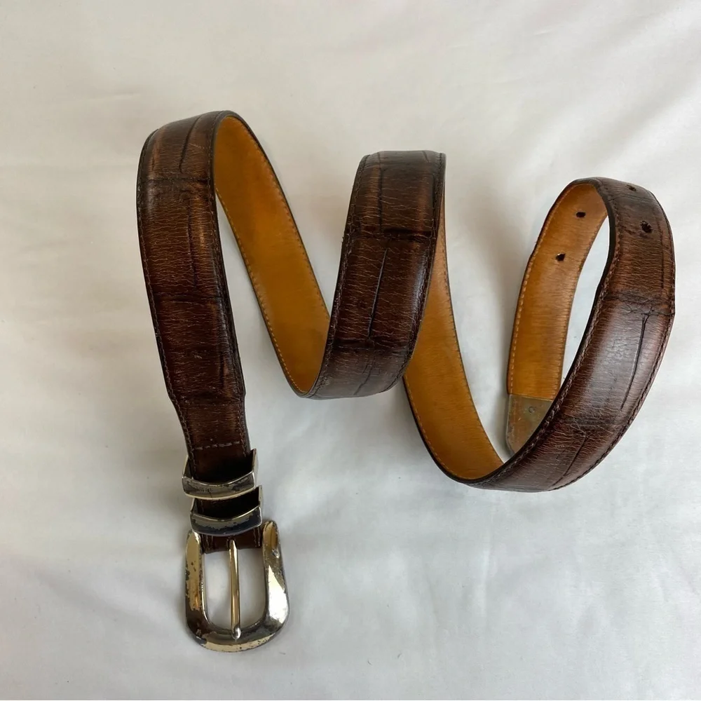 Brighton Vintage Onyx Crocodile Embossed Leather Belt #19408